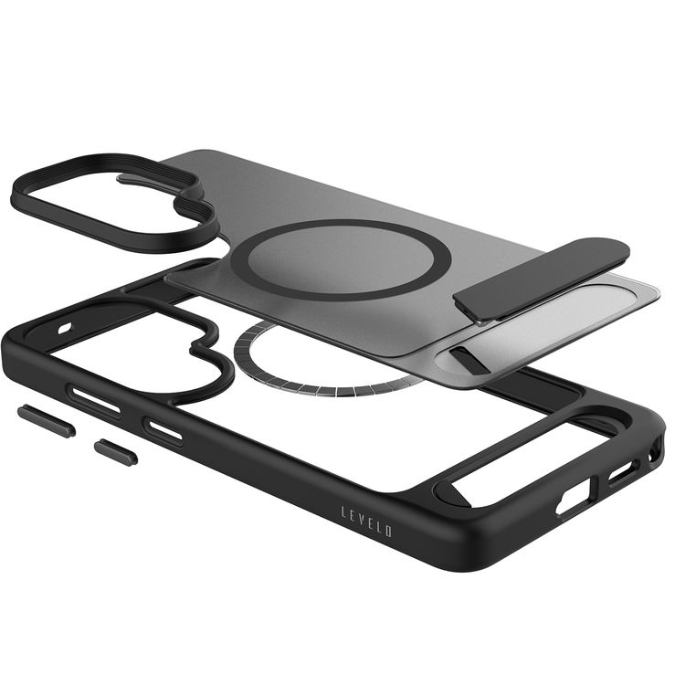 Levelo Matteo Hybrid Kickstand Case for Samsung S26 Ultra, Anti-Fingerprint Coating, Raised Bezels for Camera & Screen, Shock-Resistant Bumper, Drop Protection - Black