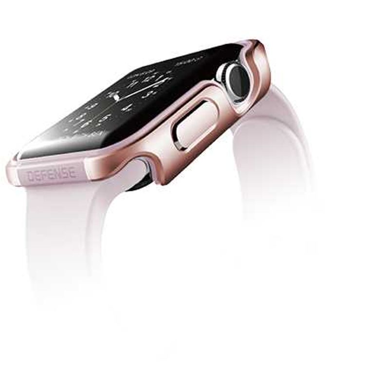 X-Doria Defense Edge Case Compatible for Apple Watch 44mm - Anti-Scratch - Impact Protection - Easy Snap-on Design - Soft Rubber Lining -  Rose Gold (Machined Metal Guard)