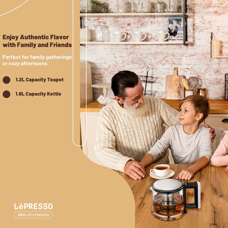 إبريق شاي زجاجي تركي ليبريسو ثيرموبرو مع سعة إبريق شاي 1.2 لتر وسعة غلاية 1.8 لتر، نظام تخمير متقدم، فلتر شاي قابل للفصل، حماية من الجفاف، وضع الحفاظ على السخونة، إيقاف تشغيل تلقائي - أسود