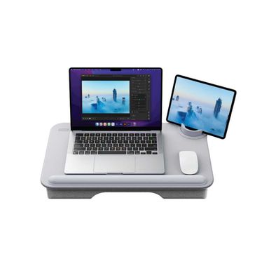 Green Lion Multi-Functional Cushioned Lap Desk with Up to 17" Device Compatibility, Attached Handle, Rotatable Mobile & Tablet Holder - Gray