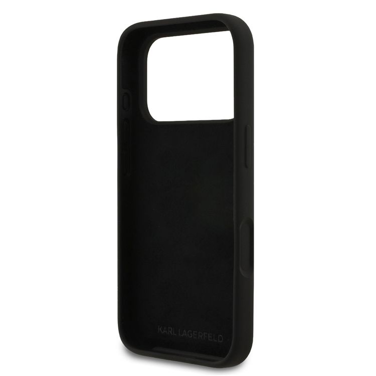 Karl Lagerfeld Liquid Silicone Case with Karl & Choupette Sketch for iPhone 17 Pro Max, Drop Protection, Slim Profile, Easy Snap-On, Sustainable Packaging, Comfortable Grip, Lightweight Design - Black