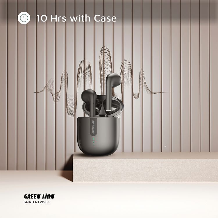 سماعات الأذن اللاسلكية الحقيقية من جرين لايون أتلانتا مع ميكروفون مدمج، مستوى مقاومة الماء IPX4، مساعد صوتي، صوت عالي الدقة، تحكم باللمس، 3 ساعات من وقت التشغيل - لون أسود