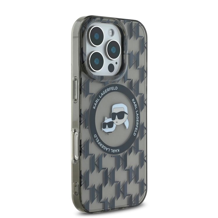 Karl Lagerfeld Magsafe IML Hard Case for iPhone 16 Pro Max with Karl & Choupette Heads, Slim Profile, Easy Snap-on, Drop Protection, Magsafe Compatible, Sustainable Packaging - Black