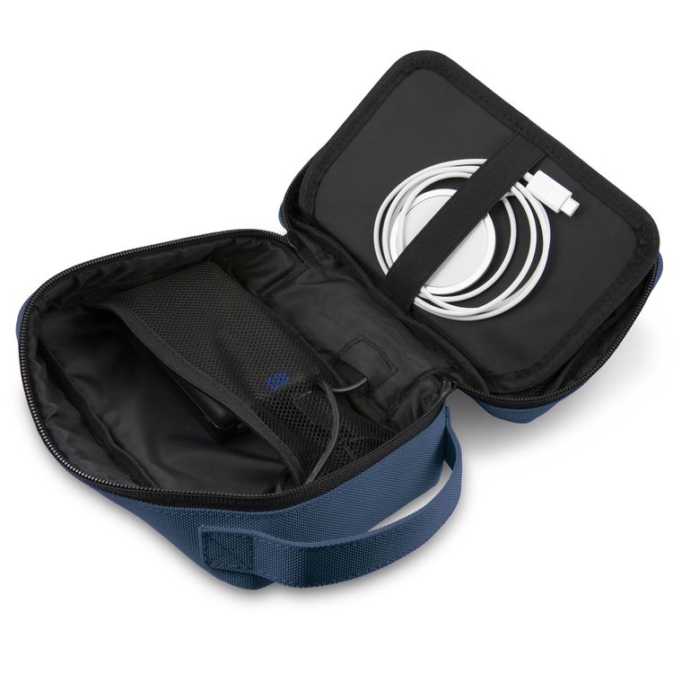 U.S.Polo Assn. Nylon Tablet Bag for Electronic Accessories with USB Port, Mesh Pocket, Zipper Closure, Carrying Handles, Ample Space, Lightweight, Easy to Carry - Navy Blue