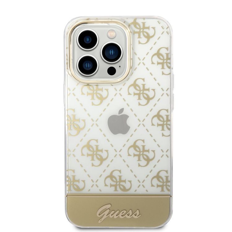 Guess IML Case With Electroplated 4G Pattern & Bottom Stripe Script Logo - Gold