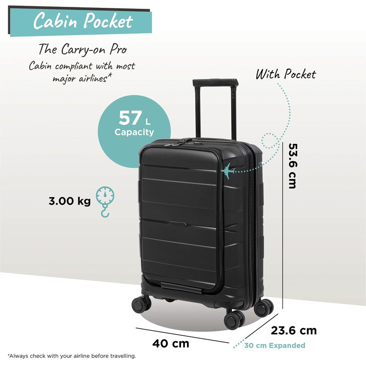 it luggage Momentous Small 21" Luggage, 8 Wheel Spinner, Telescopic Extendable Handle, Combination Lock, Polypropylene Material - Black