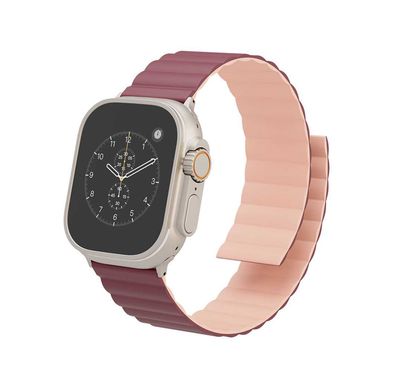 Levelo Cosmo Silicone Watch Strap with Magnet for Apple Watch 49/45/22mm, Hypoallergenic Material, Compatible with SE, Series 8, 7, 6, 5, 4 & 3, Detachable Interface, Dual-Color Design - Pink / Burgundy