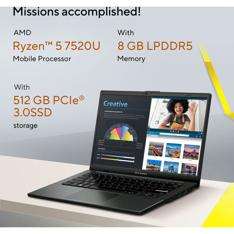 ASUS Vivobook Go 14 Laptop E1404FA, AMD Ryzen R5-7520U, 8GB RAM, 512GB SSD, AMD Radeon Graphics, 14-inch FHD, Windows 11 Home - Mixed Black