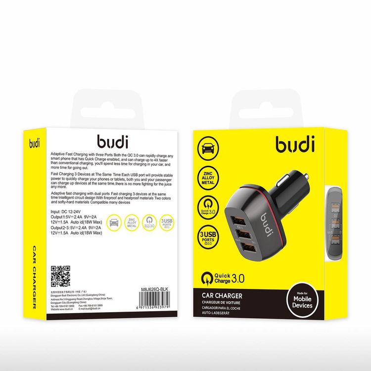 Budi Car Charger De Voiture 18W - Black