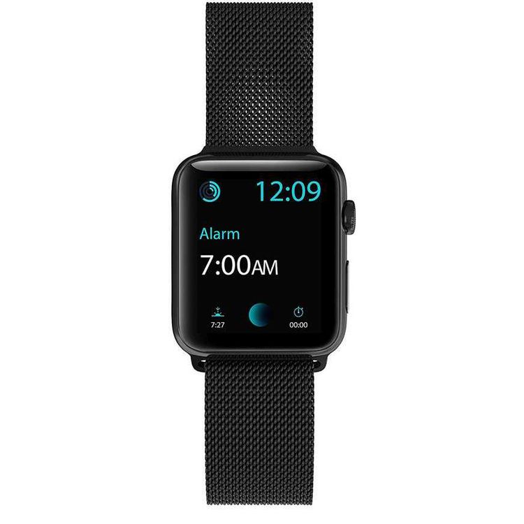 X-Doria Metal Mesh Band with Chrome Hardware for Smartwatch - Fit & Comfortable Replacement Wrist Band - Adjustable Magnetic Straps Compatible for Apple Watch 44mm/42mm - Black