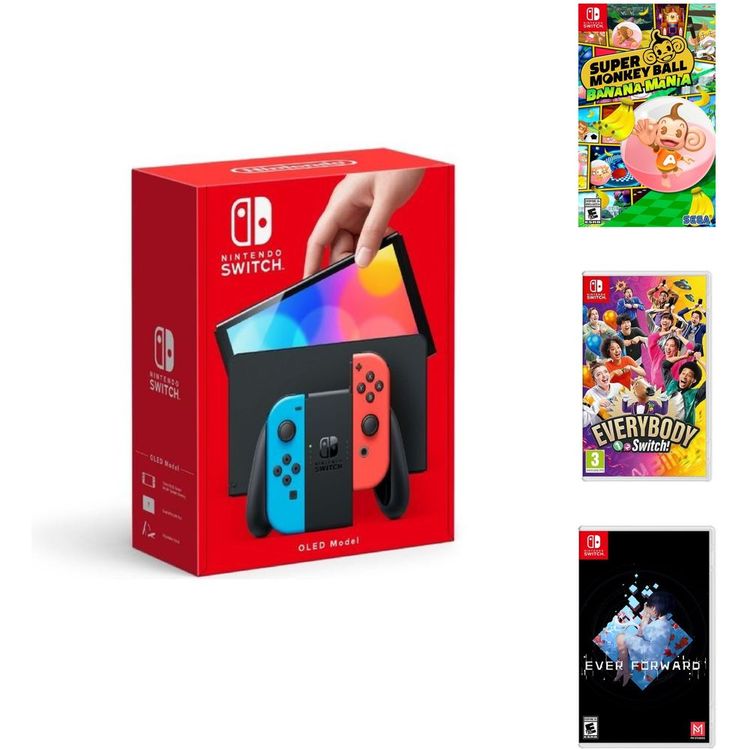 جهاز نينتندو سويتش أو إل إي دي جوي كون أبيض + 3 ألعاب فيديو - أحمر أزرق