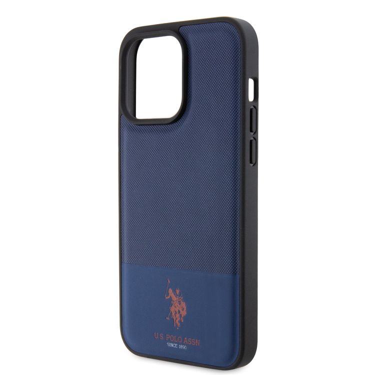 U.S.Polo Assn. PU Leather Mesh Pattern DH Case for iPhone 15 Series - Navy - iPhone 15 Pro