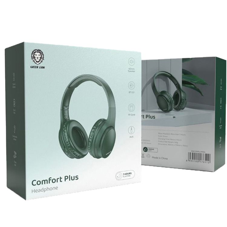 Green Lion Comfort Plus Over-Ear Headphones, Wired and Wireless Connection, 7 Hours Playtime, Bluetooth Version 5.3, Comfortable to Wear - Green
