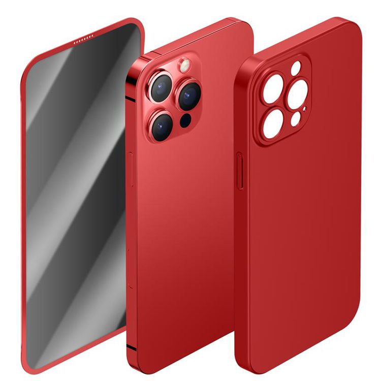 باقة الحماية Green Lion 360° Carsaca Plus مع غطاء PC وحامي شاشة الخصوصية لجهاز iPhone 13 Pro، مضادة للخدش وبصمات الأصابع، حماية كاملة بزاوية 360° - باللون الأحمر.