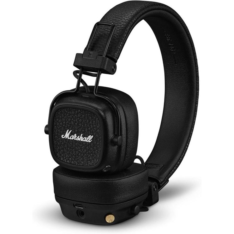 Marshall Major V Wireless On-Ear Headphones with Rugged & Foldable Design, Wireless Charging, 3 Hours Charging Time, Customizable M-Button, Bluetooth 5.3,Up to 100 Hours Play Time - Black