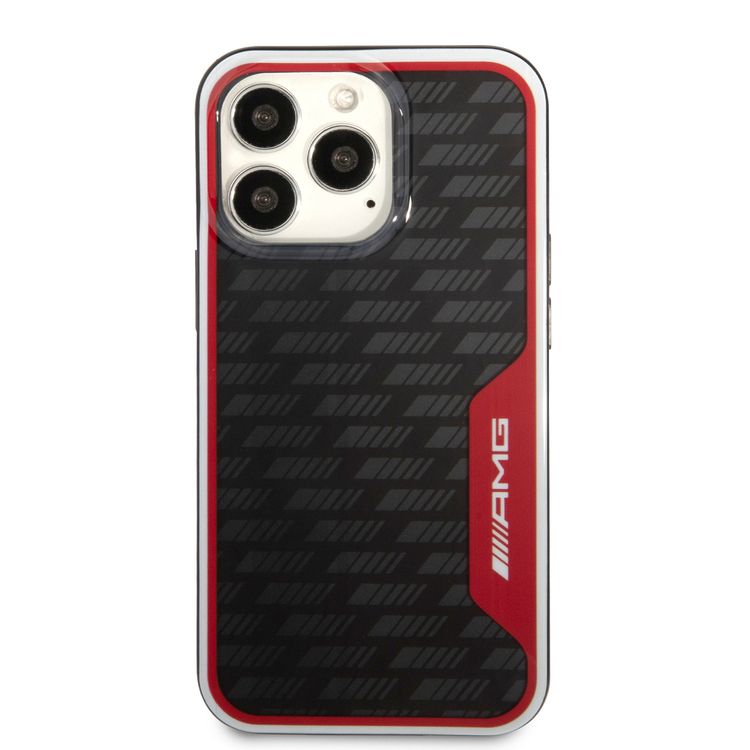 AMG Double Layer Carbon Pattern I Transparent Hard Case Compatible with iPhone 13 Pro 6.1" - Red