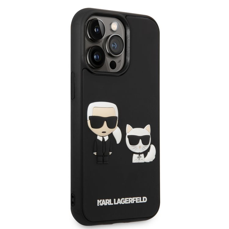 Karl Lagerfeld Silicone Case with 3D Karl & Choupette Protector iPhone 14 Pro Compatibility - Black