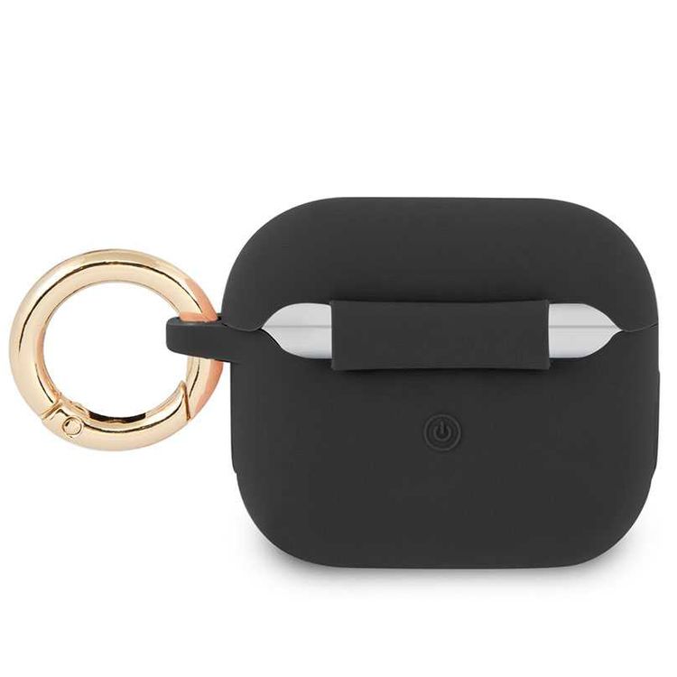 CG MOBILE Guess Silicone Printed Script Case with Anti-Lost Ring Compatible for AirPods 3, Scratch & Drop Resistant, Shock Absorption & Dustproof Protection - Black