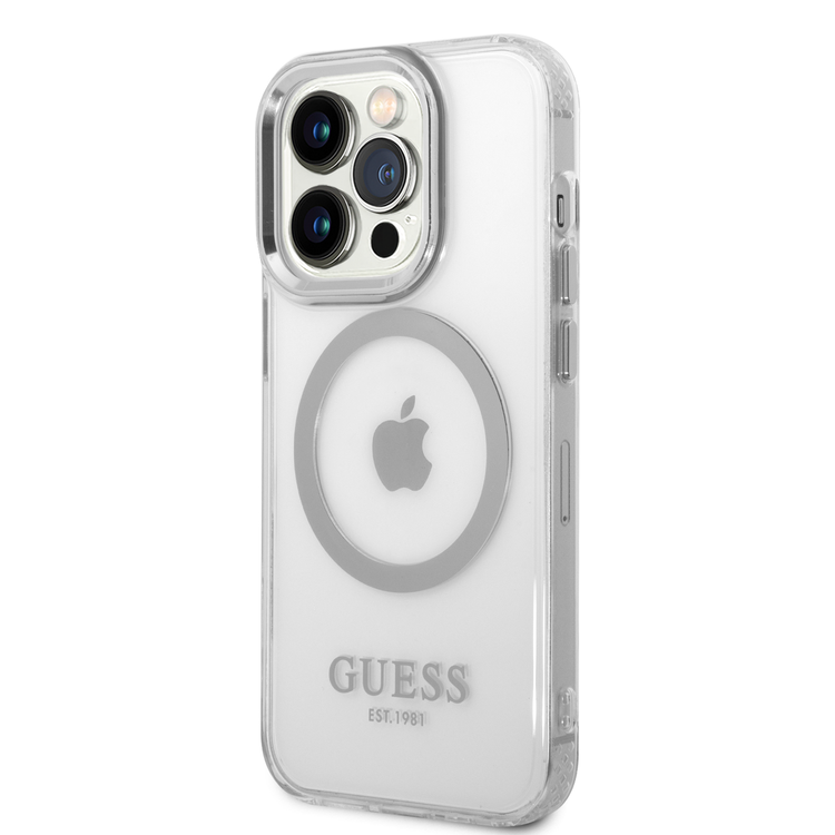 Guess Magsafe Compatibility Transparent Outline iPhone 14 Pro Max Compatibility - Silver