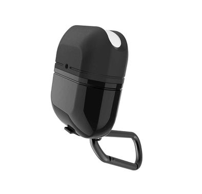 جراب X-Doria Defense Journey لسماعات AirPods 1 و2 مع حلقة تثبيت وحلقة قابلة للفصل، مصنوع من مادة TPU والسيليكون، مقاوم للماء والغبار، حماية كاملة بزاوية 360 درجة، مضاد للخدش - أسود