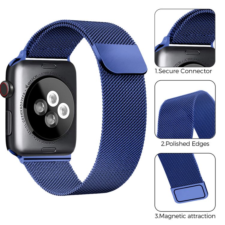 AhaStyle WG42-1-40MM-BL Magnetic Stainless Steel Milanese Mesh Loop Strap for Apple Watch 38 / 40mm - Blue