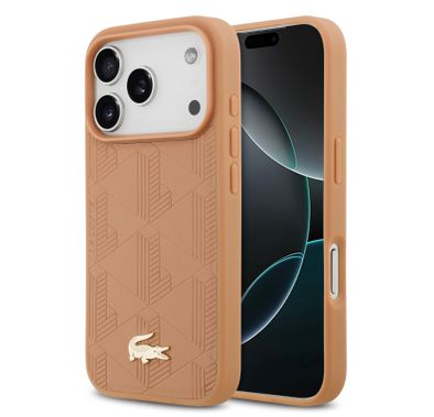 Lacoste MagSafe PU Leather Case with Monogramme & Gold Logos for iPhone 17 Pro Max, Drop Protection, Sustainable Packaging, Easy Snap-On Design, Slim Profile - Pink