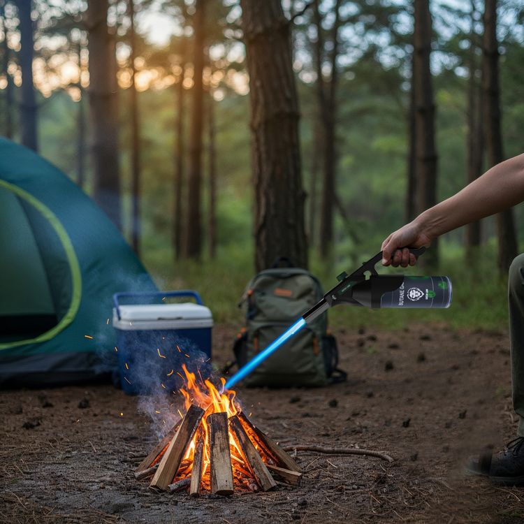 Green Lion Fire Flame Windproof Lighter, Butane Gas, 1300°C Heat, 360° Free Rotation, Adjustable Flame Control, One-Touch Ignition, Thickened Steel Pipe, Ergonomic Grip Handle, Multi-Purpose Torch, Quick & Easy Installation - Black