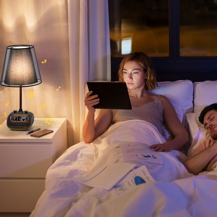 Porodo Retro Desk Lamp White-Noise & BT Speaker, Alarm and Snooze Function, Screen Display, 3 Brightness Levels (Low, Medium, High), Charging Ability, 8 Nature Sounds, USB-A Charging Port - Black 