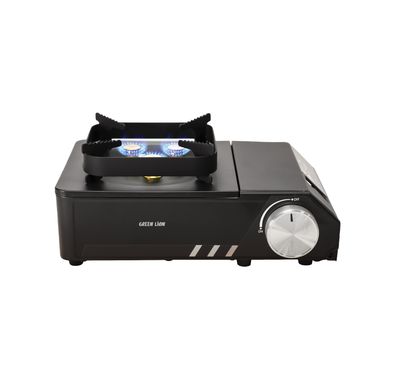 Green Lion Flamo 3 Burner Camping Stove with 2100W High Heat Output,  Iron, Copper, Aluminum Material, Adjustable Flame Control, Anti-Skid Feet, Durable Copper Burners, Magnetic Suction Valve - Black