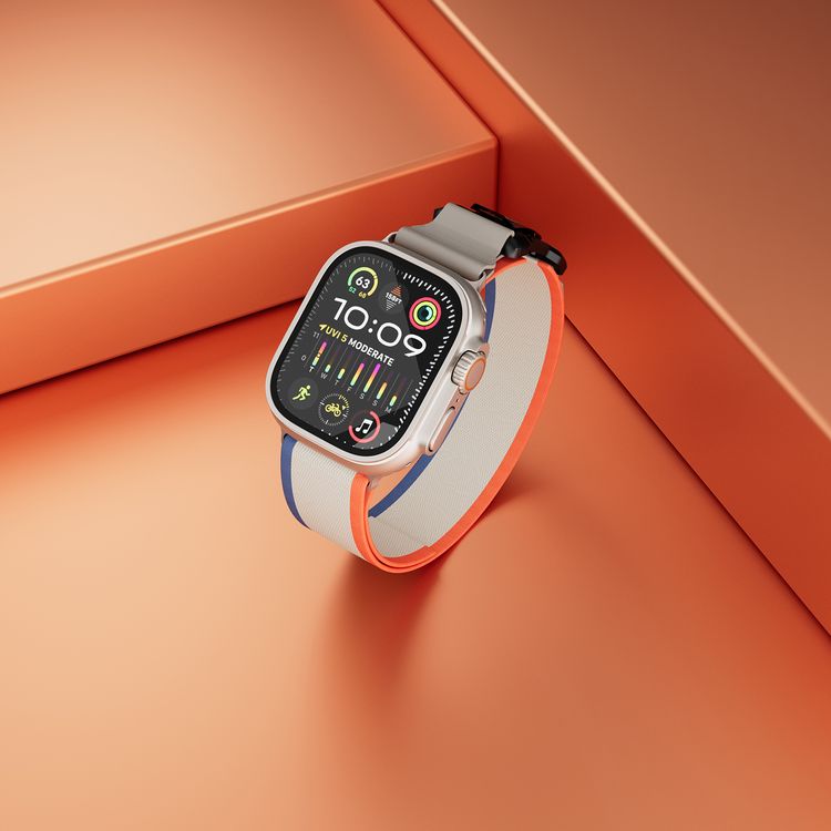 Levelo Rove Nylon Watch Strap with Magnetic Buckle, Compatible with 49/46mm Smartwatches & Apple Watch SE, Series 9, 8, 7, 6, 5, Abrasion Resistance, Hypoallergenic Material, Easy Snap-On & Quick Release Mechanism, Water-Resistant, Sweat-Resistant, 24/7 Wearability - White / Orange
