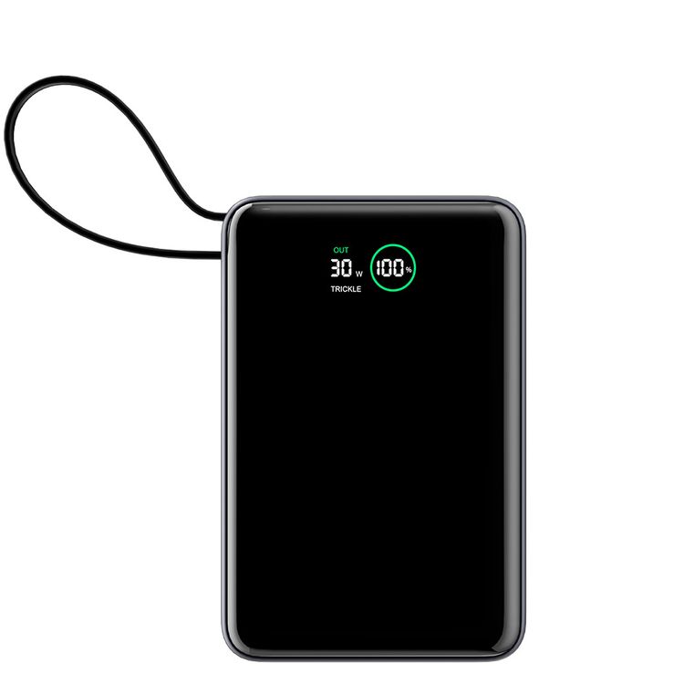 Green Lion Madrid 20 Power Bank 20000mAh with Built-in 20cm Type-C Cable, 35W Power Delivery, Real-Time Digital Display, 22.5W USB-A Output, Trickle Charging Mode, Safe Charging - Gray