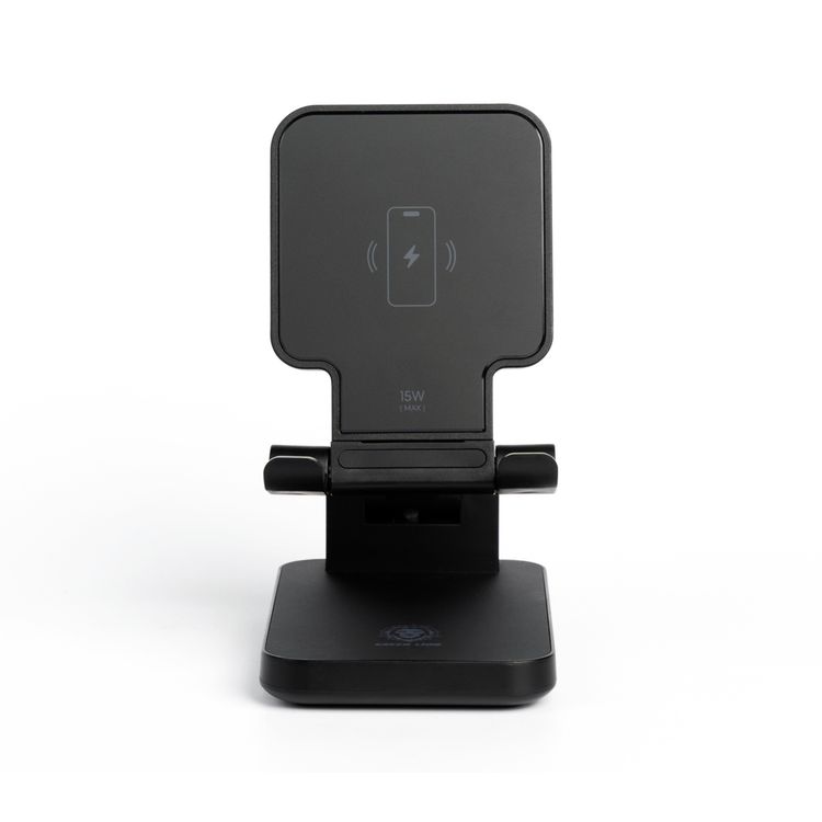 Green Lion Foldable Wireless Charging Stand with 15W Wireless Output, Type-C Interface, 3W TWS Output, Ultra-Stable, Foldable Design, Fast Wireless Charging - Black
