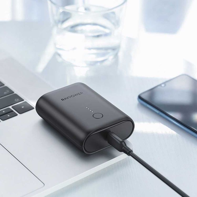 RAVPower 2-Port PD Pioneer Mini Power Bank 10000mAh 18W with Overcharging Protection - QC Fast Charging Portable Charger Powerbank - Compact Size Design - Black