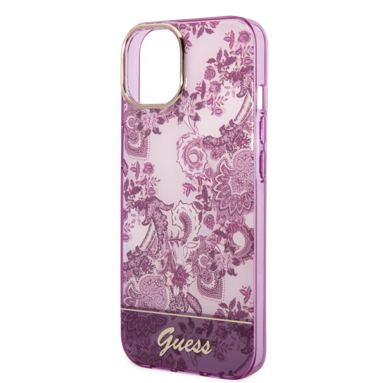 Guess PC/TPU IML Case With Double Layer Electroplated Camera Outline & Toile De Jouy - iPhone 14 Plus - Fuchsia