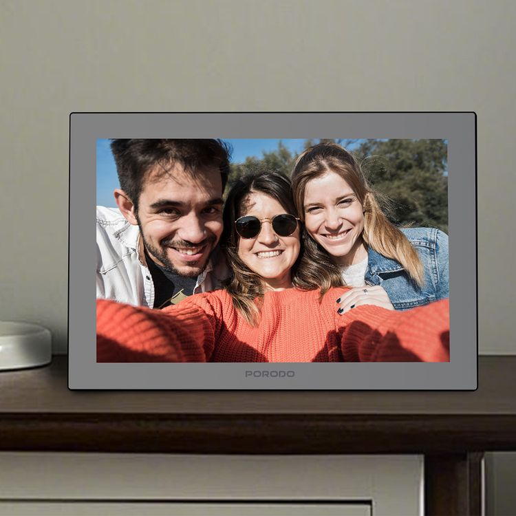 Porodo Pixelle 10.1-inch Smart Frame with Mirror Glass Technology, IPS Touchscreen, 800×1280 pixels Resolution, 1GB RAM, 16GB Internal Storage, Supports up to 128GB MicroSD External Storage, Instant Wireless Sharing - Black