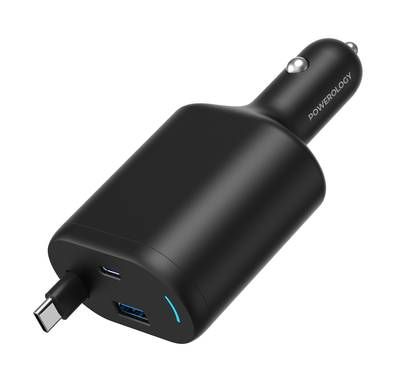 Powerology Retractable Car Charger with Simultaneous Char...