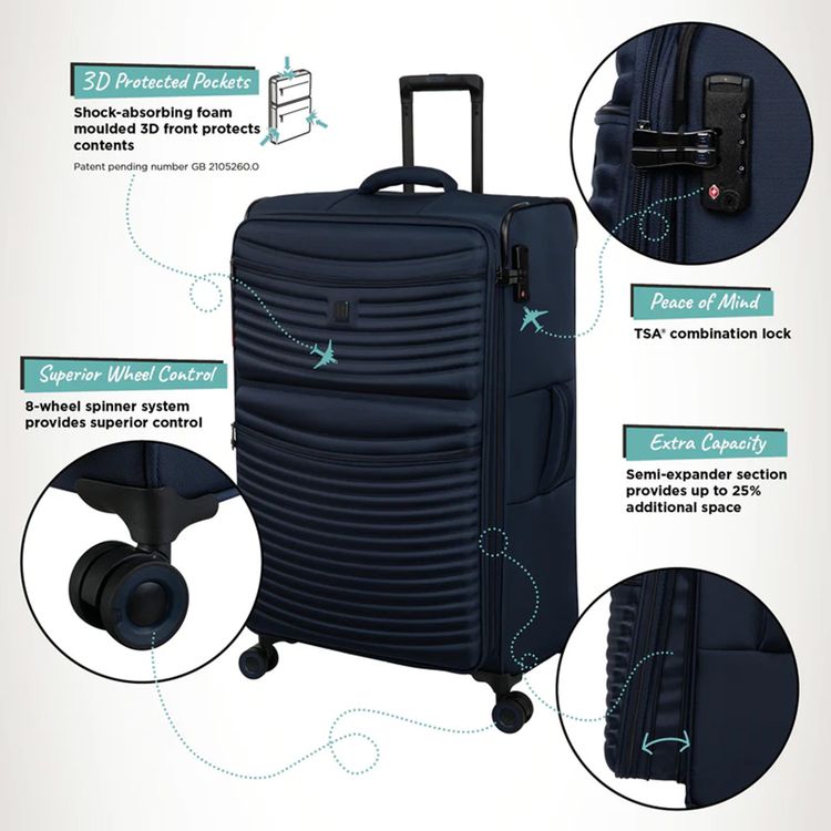 it luggage Precursor Unisex Lightweight Soft Case Trolley, Expandable Polyester Luggage with 8 Spinner Wheels, Telescopic Handle & TSA Lock - Large / Dress Blue