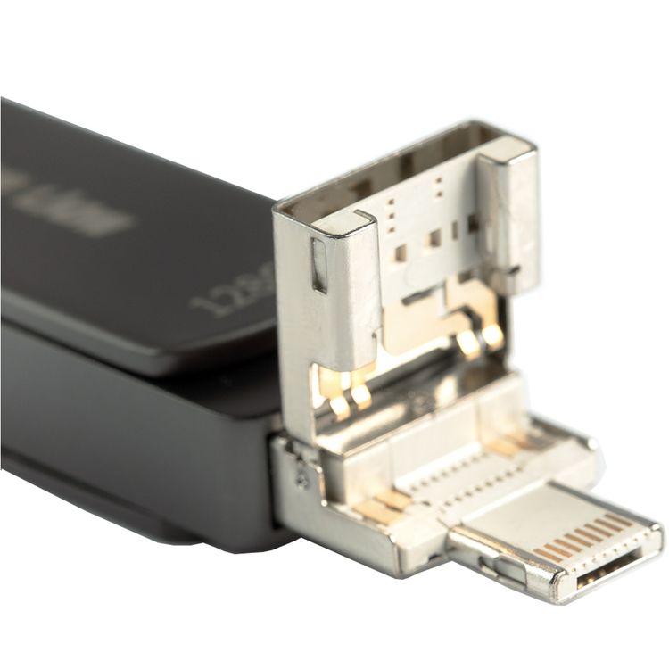 فلاشة Green Lion 4 في 1 بسعة تخزين 128 جيجابايت، مصنوعة من المعدن، Micro، Lightning، USB-C، واجهة USB-A، تدعم أنظمة Windows وMac وiPhone وAndroid - لون أسود