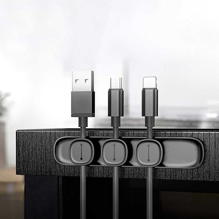 Devia Magnetic Cable Fixer, Cable Management, 3 Way Cable Clips, Double-Sided 3M Adhesive, Strong Magnet, Easy to Remove, Convenient, with Clip Separating Design - Black
