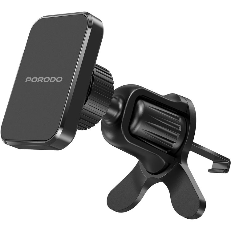 Porodo Dual Mount Magnetic Phone Holder with Dash & Air Vent Clip, Adjustable Viewing Angle, N52 Magnet Type, Multi-Surface Mounting, Strong Magnetic Hold - Black