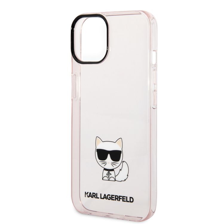 Karl Lagerfeld IML Case with Black Camera Outline & Printed Choupette Body Logo iPhone 14 Compatibility - Pink