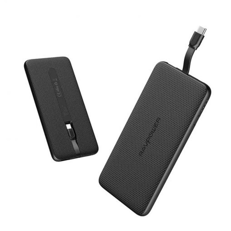 RAVPower Blade Series Portable Power Bank 10000mAh with Built-In Type-C Cable, Compact & Portable Portable Charger Support Power Delivery & QC3.0 - 10000 mAh