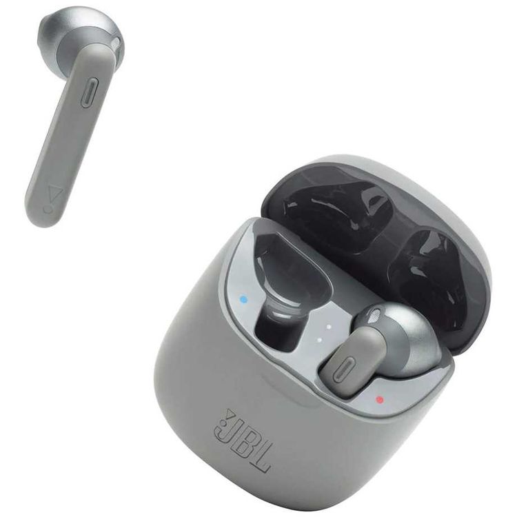 JBL T225 True Wireless Earbud Headphones, Pure Bass Sound, Bluetooth, 25-hours Battery Life, Dual Connect, Native Voice Assistant - Grey