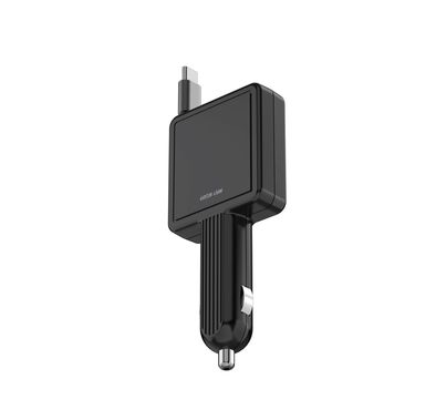 Green Lion Retractable 30W Car Charger, Telescopic Charging cable, Fast Charging, Built-in Fuse Cable - Black