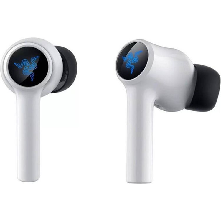 سماعات Razer Hammerhead HyperSpeed متعددة المنصات للألعاب، لاسلكية حقيقية، عمر بطارية يصل إلى 30 ساعة، إلغاء الضوضاء، إضاءة خلفية، شحن عبر USB Type-C - اللون الأبيض