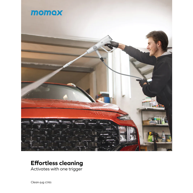 Momax Clean Jug Portable Pressure Car Cleaner with 145W Power, 25 Minutes Working Time, 15000mAh Battery, 17 Bar Water Pressure, 156L/h Flow Rate - White