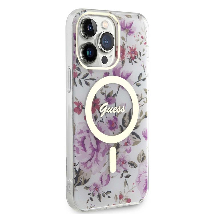 Guess Magsafe IML Case with Flower Pattern - Transparent - iPhone 15 Pro Max
