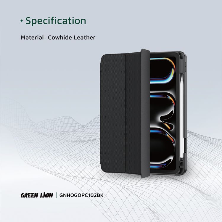 Green Lion Hogo Premium Case with Pencil Holder for iPad 10.2", Stable Trifold Stand, Full Body Drop Protection, Soft TPU Easy Install & Remove, Effective Shockproof - Black