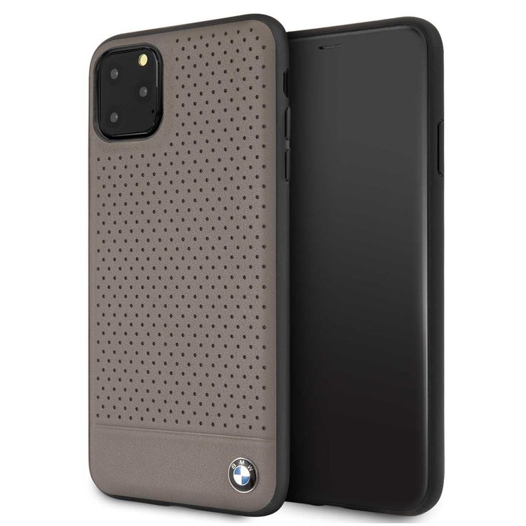 CG MOBILE, BMW Perforated Leather HardCase Compatible w/ iPhone 11 Pro Max, Premium Leather, Anti-Scratch, Camera Protection, Easy Access to All Ports - Brown