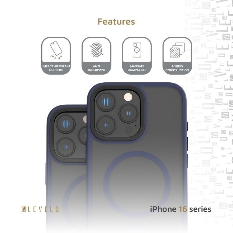 Levelo MagSafe Matte Solo Case for iPhone 16 Pro Max with Impact-Resistant Corners, 3H Scratch Resistance, Matte TPU Bumper, Lightweight & Hybrid Design - Blue 